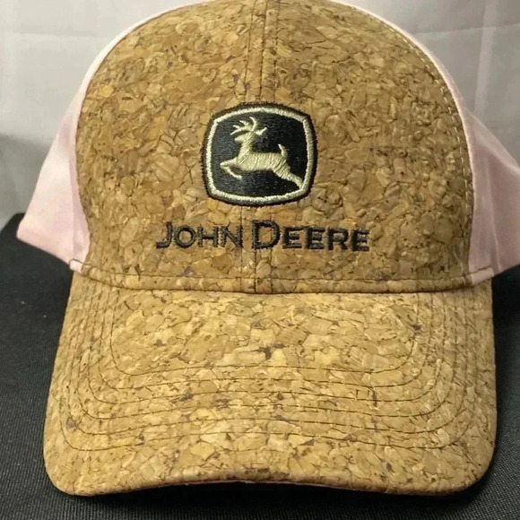 JOHN DEERE SNAPBACK HAT  ONE SIZE PINK WITH CORK FRONT JOHN DEERE GRAPHIC - Picture 2 of 12
